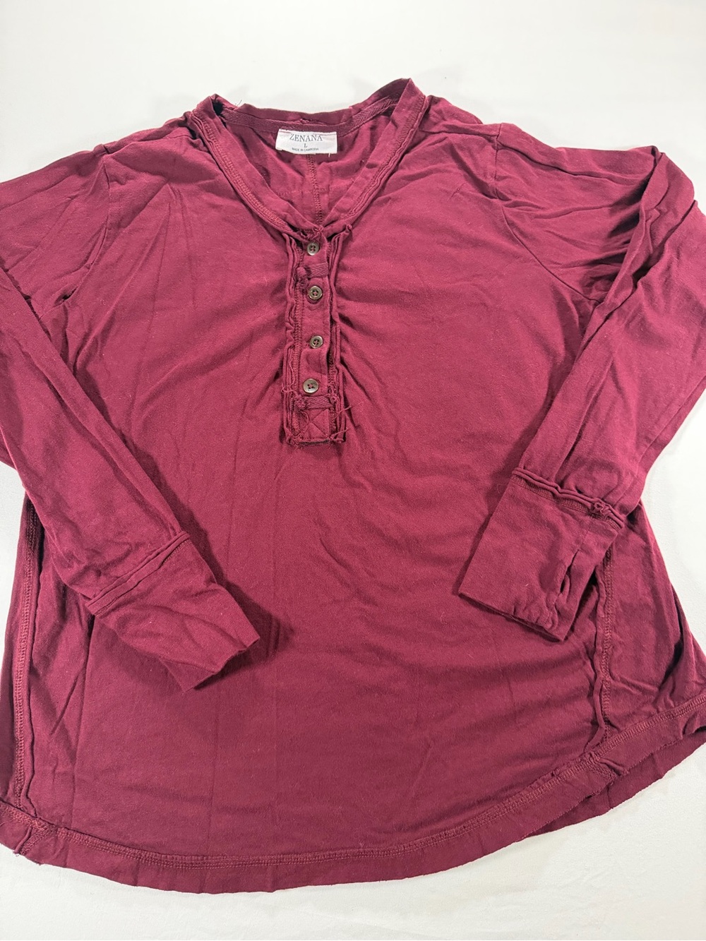 Zenana Outfitters Burgundy Long-Sleeve Henley Top